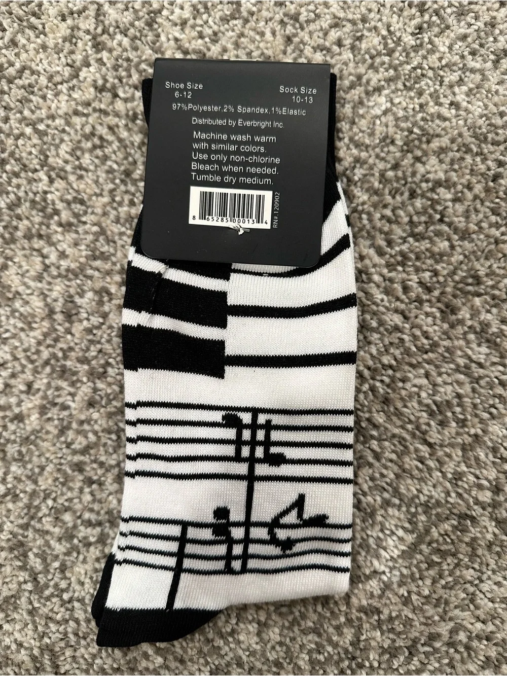NWT Everbright Music Notes Piano Keys Novelty Socks 3 Pack